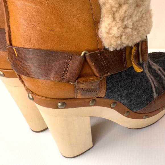 WOOLRICH x Anthropologie Artist Boot Size 10 Wool Wood Platform Boho Winter Clog - Picture 5 of 15